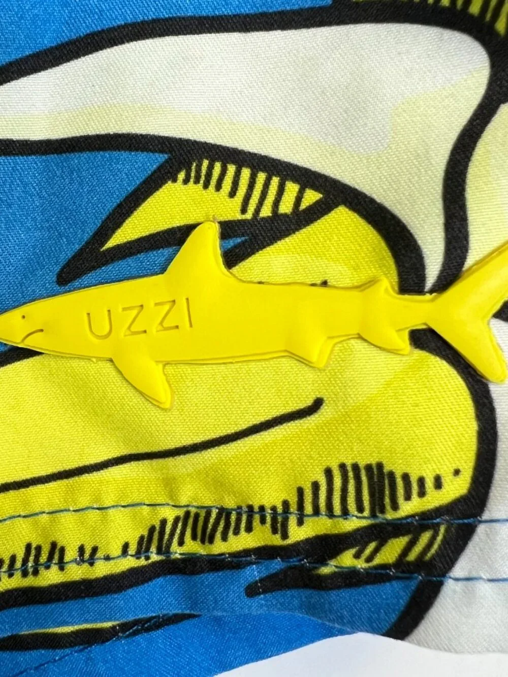 UZZI Mens Swim Trunks L Banana Print Blue Board Shorts Elastic Pockets Lined